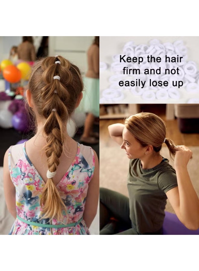 Star Beja  100 PCS White Tiny Hair Bands for Girls, Kids, Women & Men | Soft, No-Crease Rubber Hair Ties | Gentle Mini Ponytail Holders for Fine, Thin, Short & Curly Hair | Durable, No-Damage Hair Accessories for Daily Styling - Image 3